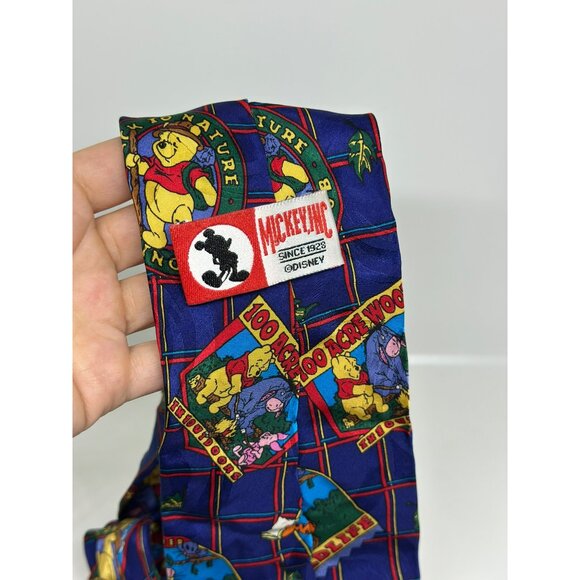 VTG Disney Winnie the Pooh Friends Mickey Inc Men's 100% Silk Novelty Tie Blue - Picture 5 of 6